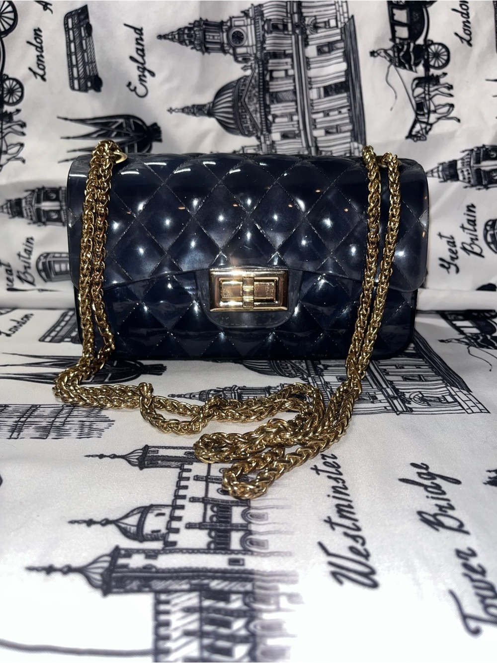 Navy blue quilted crossbody elegant bag